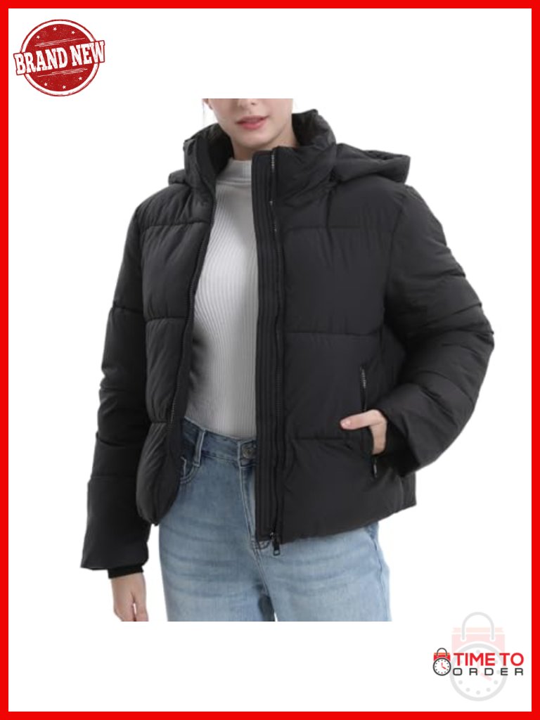 Cropped Puffer Jacket With Removable Hood, Quilted Coat, Zippered Pockets,